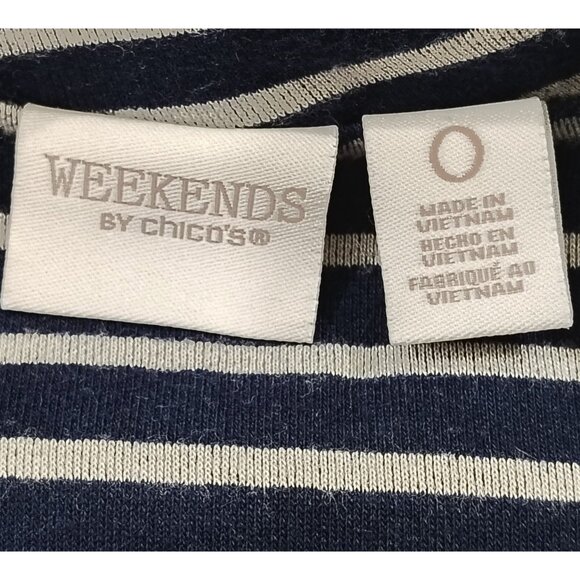 Weekend by Chico's Striped Collar Top Sz 0 (S/M) Cowl Neck Gray Blue Long Sleeve - Picture 8 of 16